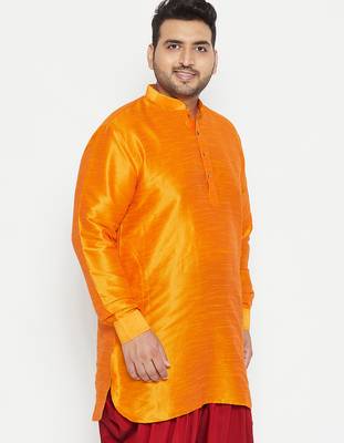 Men's orange silk blend kurta 2