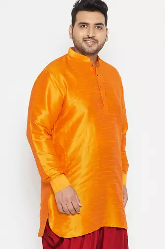 Men's orange silk blend kurta