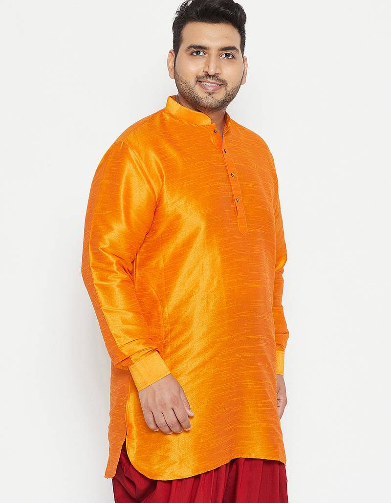 Men's orange silk blend kurta