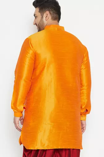 Men's orange silk blend kurta