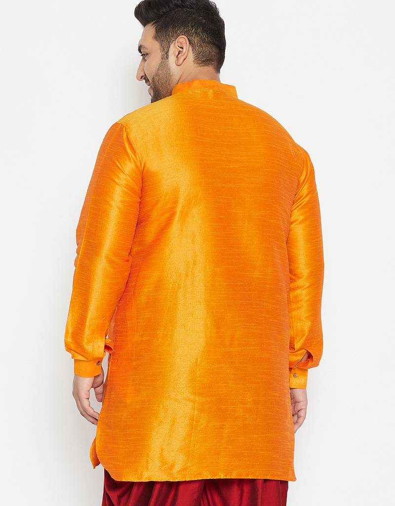 Men's orange silk blend kurta