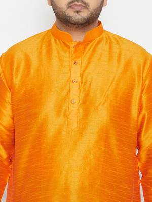 Men's orange silk blend kurta 4