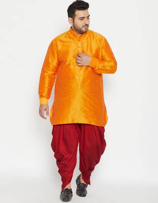 Men's orange silk blend kurta 5