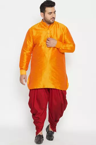 Men's orange silk blend kurta