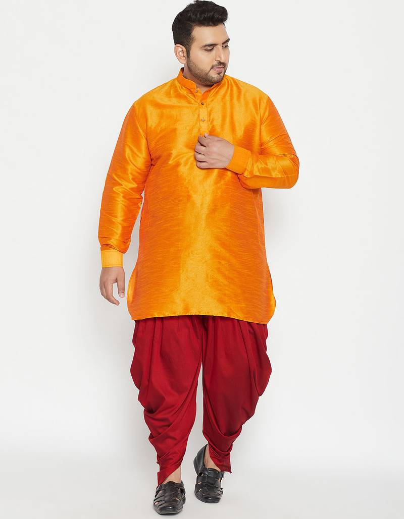 Men's orange silk blend kurta