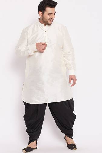 Men's cream and black silk blend kurta and dhoti set