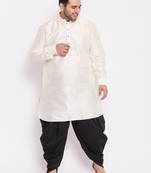 Men's cream and black silk blend kurta and dhoti set