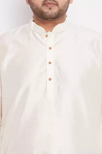 Men's cream and black silk blend kurta and dhoti set