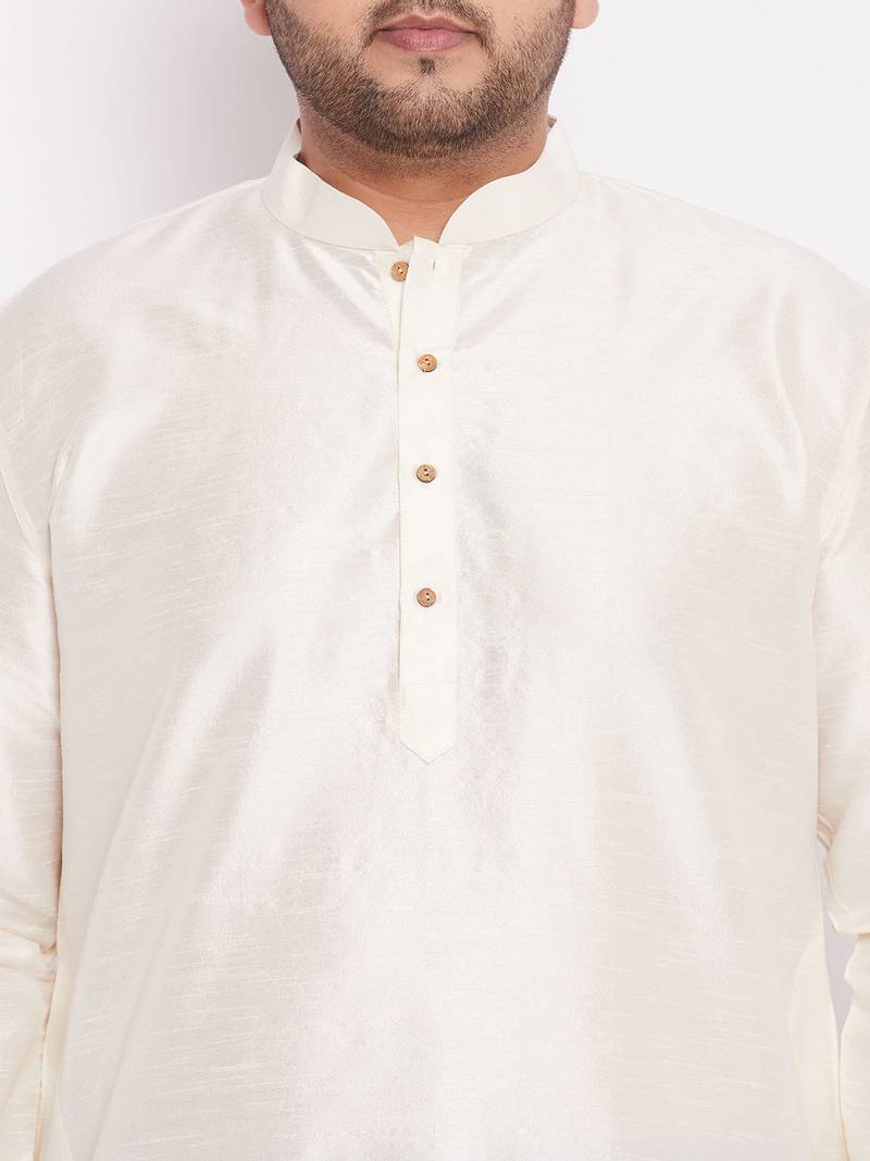Men's cream and black silk blend kurta and dhoti set