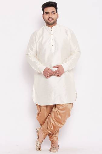 Men's cream and rose gold silk blend kurta and dhoti set