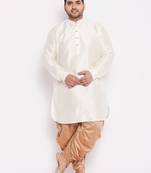 Men's cream and rose gold silk blend kurta and dhoti set