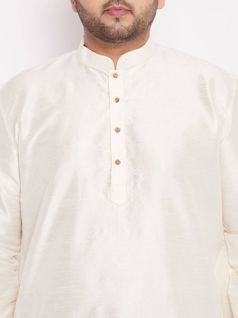 Men's cream and rose gold silk blend kurta and dhoti set