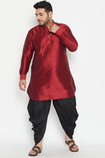 Men's maroon and black silk blend kurta and dhoti set