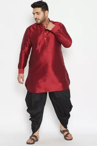 Men's maroon and black silk blend kurta and dhoti set