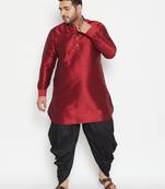 Men's maroon and black silk blend kurta and dhoti set