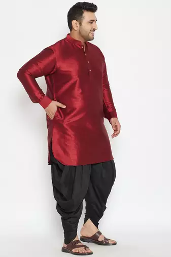 Men's maroon and black silk blend kurta and dhoti set