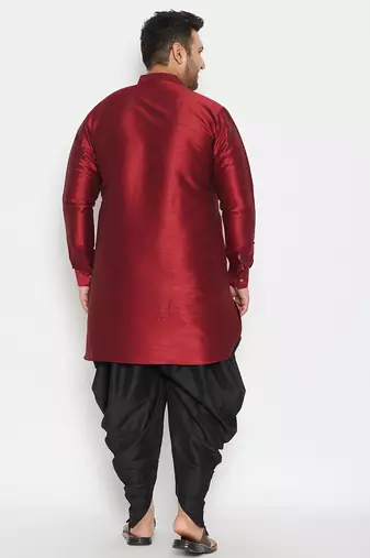 Men's maroon and black silk blend kurta and dhoti set