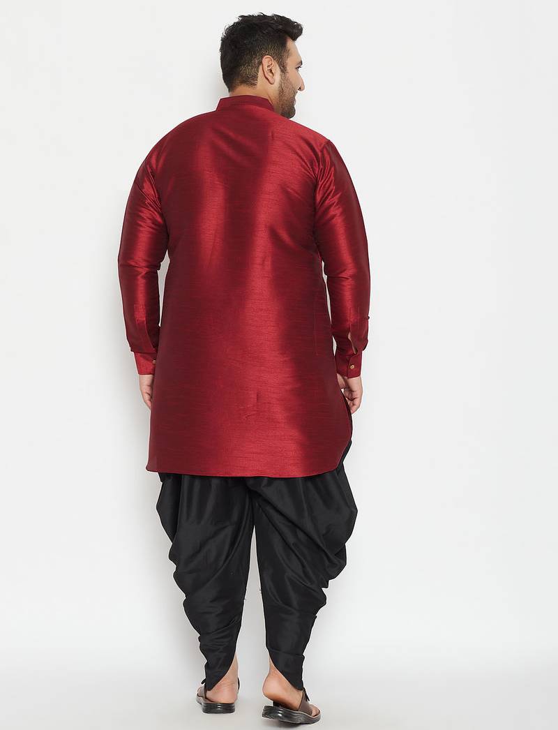 Men's maroon and black silk blend kurta and dhoti set
