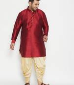 Men's maroon and gold silk blend kurta and dhoti set