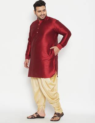 Men's maroon and gold silk blend kurta and dhoti set 2
