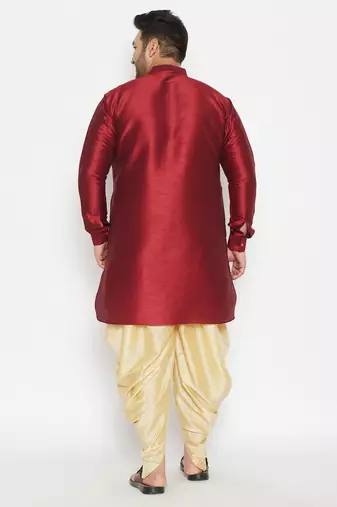 Men's maroon and gold silk blend kurta and dhoti set