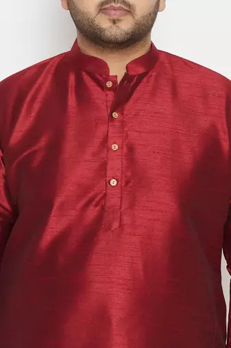 Men's maroon and gold silk blend kurta and dhoti set