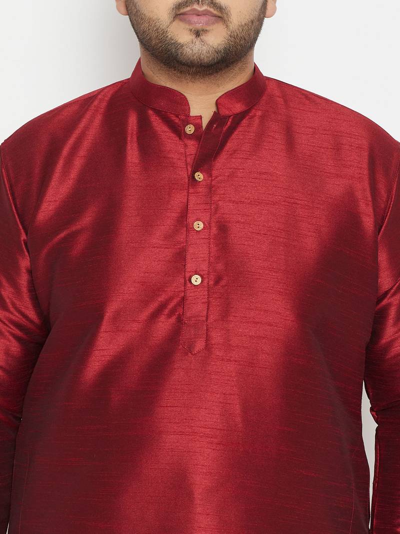 Men's maroon and gold silk blend kurta and dhoti set