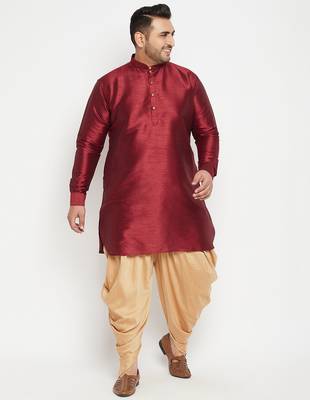 Men's maroon and rose gold silk blend kurta and dhoti set 1