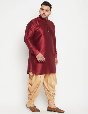 Men's maroon and rose gold silk blend kurta and dhoti set 2