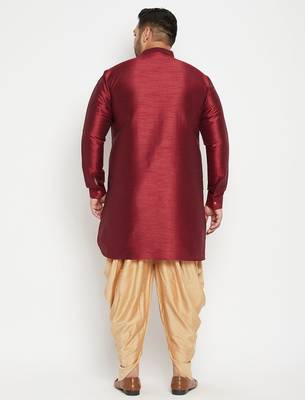 Men's maroon and rose gold silk blend kurta and dhoti set 3