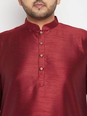 Men's maroon and rose gold silk blend kurta and dhoti set 4