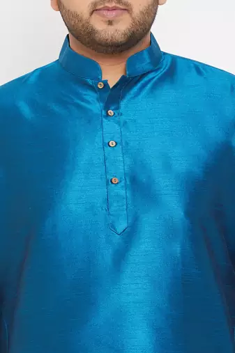 Men's turquoise and cyan green silk blend kurta and dhoti set