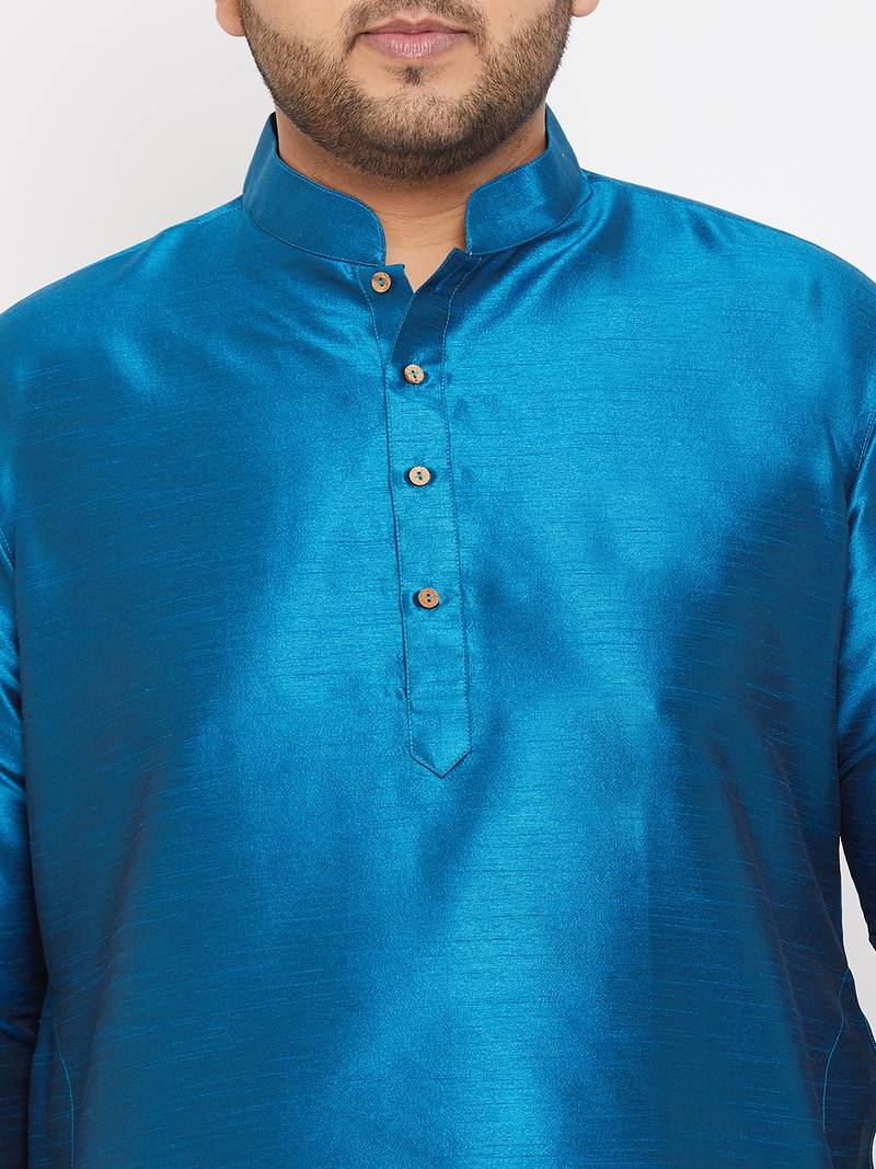 Men's turquoise and cyan green silk blend kurta and dhoti set