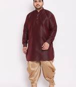 Men's wine and rose gold silk blend kurta and dhoti set