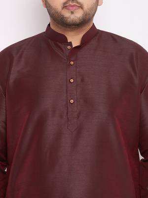 Men's wine and rose gold silk blend kurta and dhoti set 4