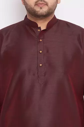 Men's wine and rose gold silk blend kurta and dhoti set