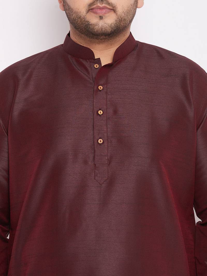 Men's wine and rose gold silk blend kurta and dhoti set