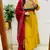 Floral printed dark-yellow round neck cotton floral kurta with trousers & dupatta set