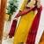 Floral printed dark-yellow round neck cotton floral kurta with trousers & dupatta set