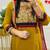 Floral printed dark-yellow round neck cotton floral kurta with trousers & dupatta set
