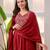 Floral embroidered red v neck cotton floral kurta with trousers & dupatta set