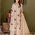 Floral printed white v neck cotton floral kurta with trousers & dupatta set
