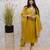 Floral embroidered dark-yellow v neck cotton floral kurta with trousers & dupatta set