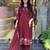 Floral printed maroon v neck cotton floral kurta with trousers & dupatta set