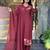 Floral printed maroon v neck cotton floral kurta with trousers & dupatta set