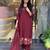 Floral printed maroon v neck cotton floral kurta with trousers & dupatta set