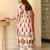 Floral printed white v neck cotton floral kurta with trousers & dupatta set
