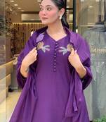 Floral printed blue v neck cotton floral kurta with trousers & dupatta set