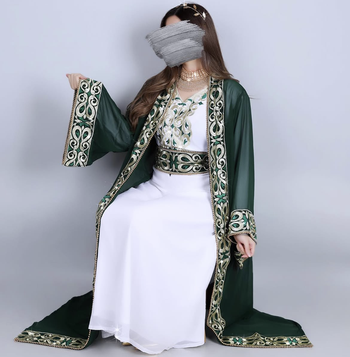 Royal Green & White Moroccan Stitched Kaftan     Hand Embroidered Designer Long Dress for Wedding and Festive Wear 2