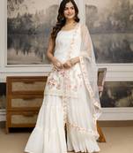 Trendmalls Georgette Embroidery Sequence Work Kurta Sharara Set with Dupatta